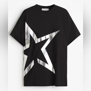 Silver Foil & Black Oversized Short-Sleeve Cotton T-shirt | Large | NWT